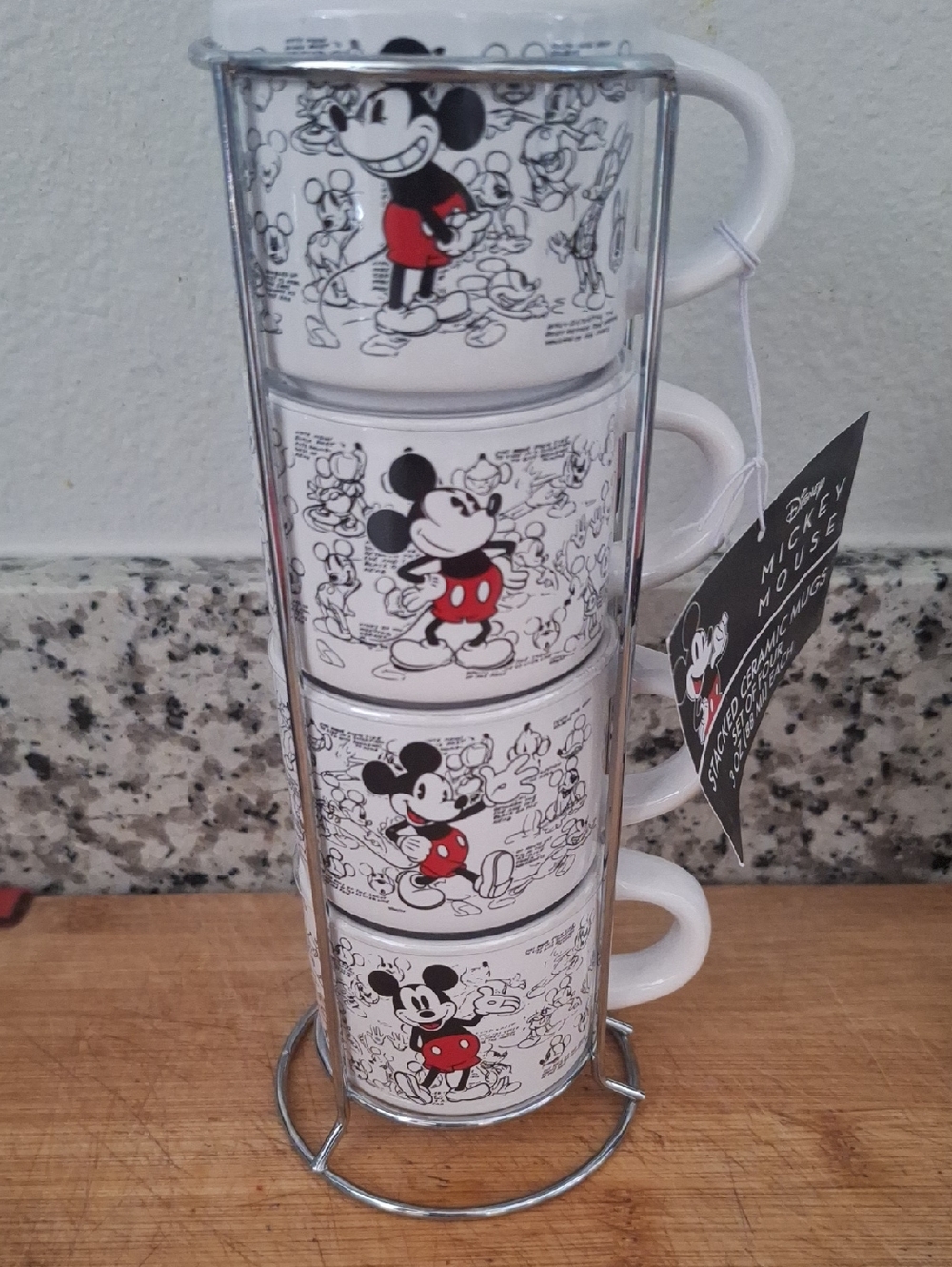 Disney Mickey Mouse Stackable Ceramic Mugs — White, Black & Red